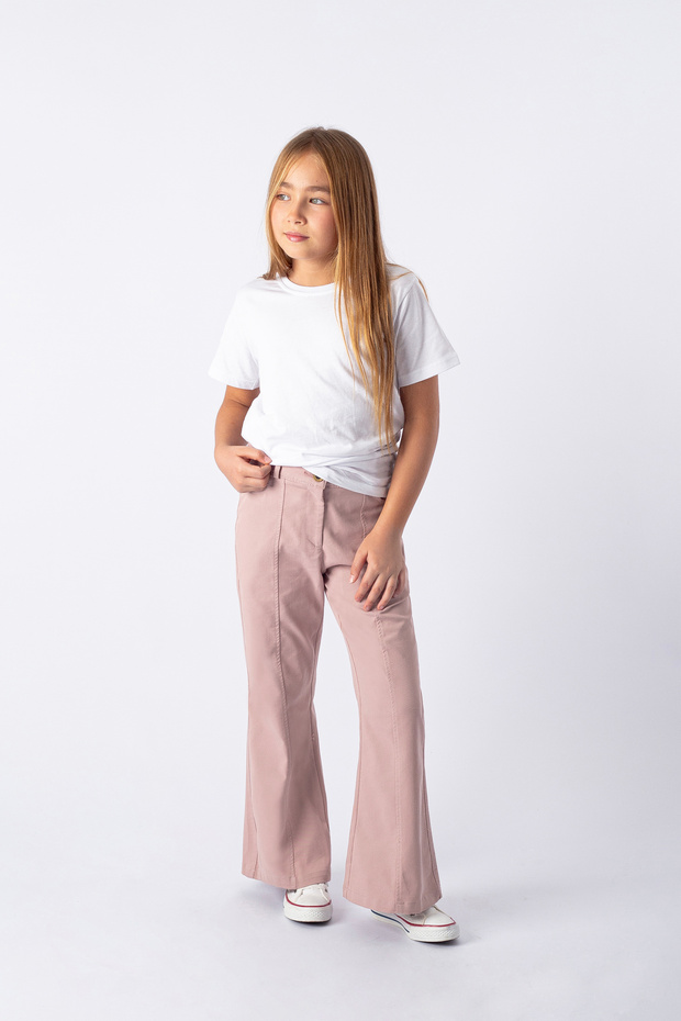 Girl's Stretch Fabric Flared Pants, Gabardine Elastic Waist W Wide Leg Pants 7-14 Years Old