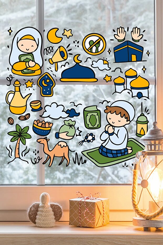 Ramadan Themed Glass Wall Sticker Set - 50X50 cm Self-Adhesive Special Cut Sticker Set