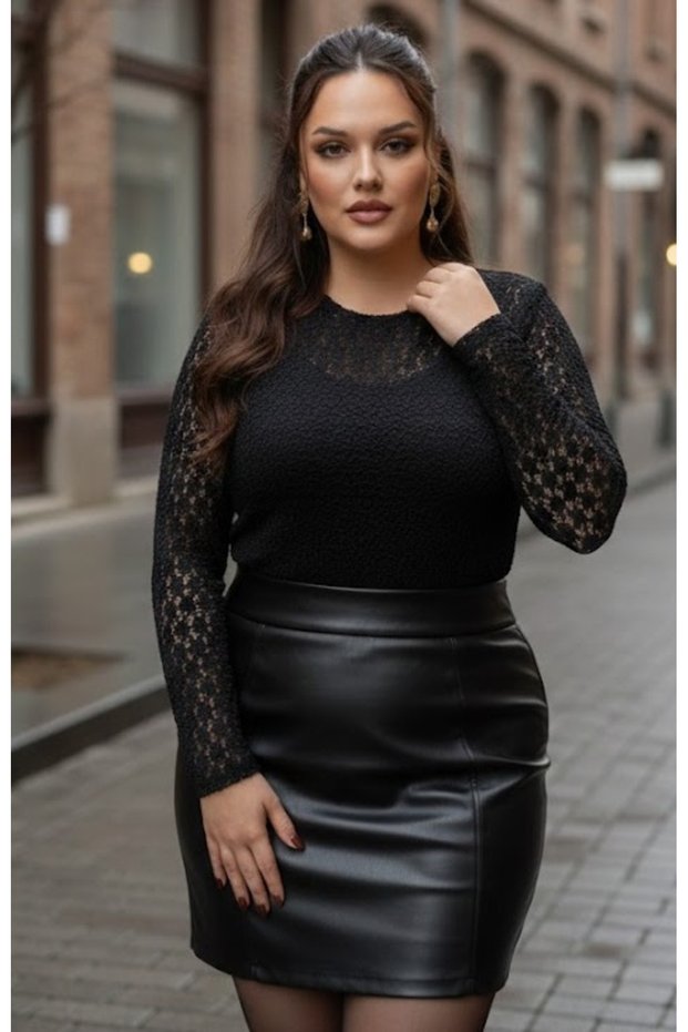 Women's Plus Size Floral Mesh Lace Long Sleeve Wide Neckline Stretchy Blouse