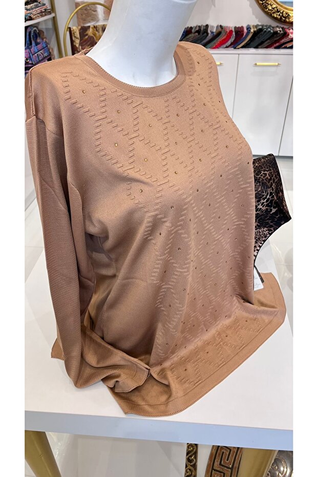 Çelik Örme Merserize Taş Detaylı Bluz - 3