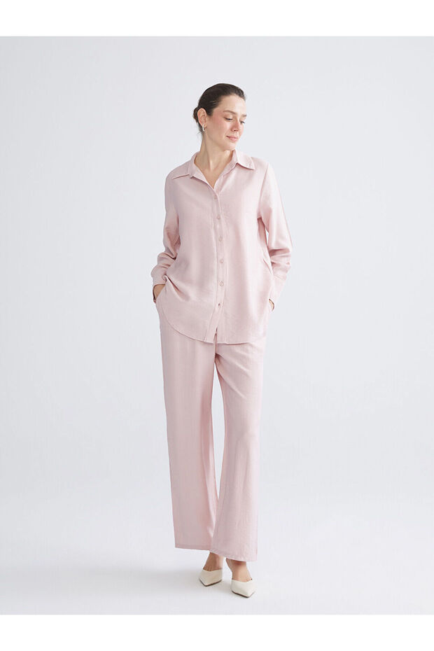 Lcwaikiki classic lilac elastic waist textured women's pants