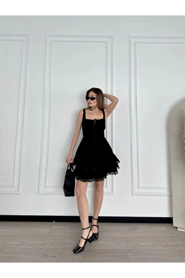    فستان ميني معلق - أسود - 2