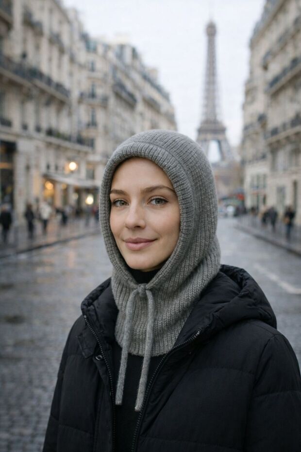 Gray Knitwear Premium Quality Balaclava Women's Beanie Hat