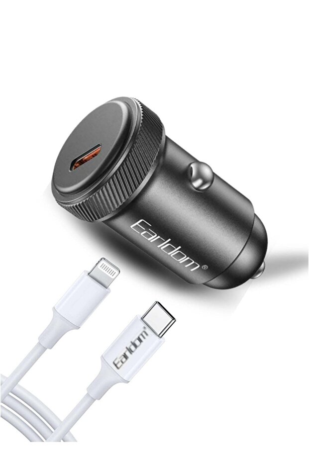 PD 30W Fast Car Charger Adapter with Type-C to Lightning Cable