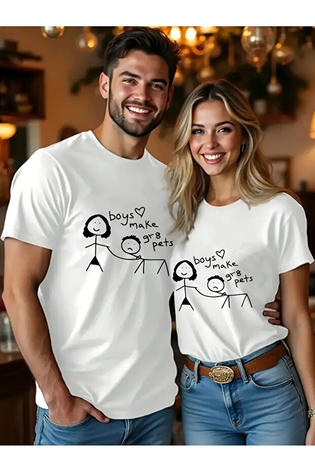 Double Matching Set 1 Men's Model Valentine's Day Printed Relaxed Fit T-shirt