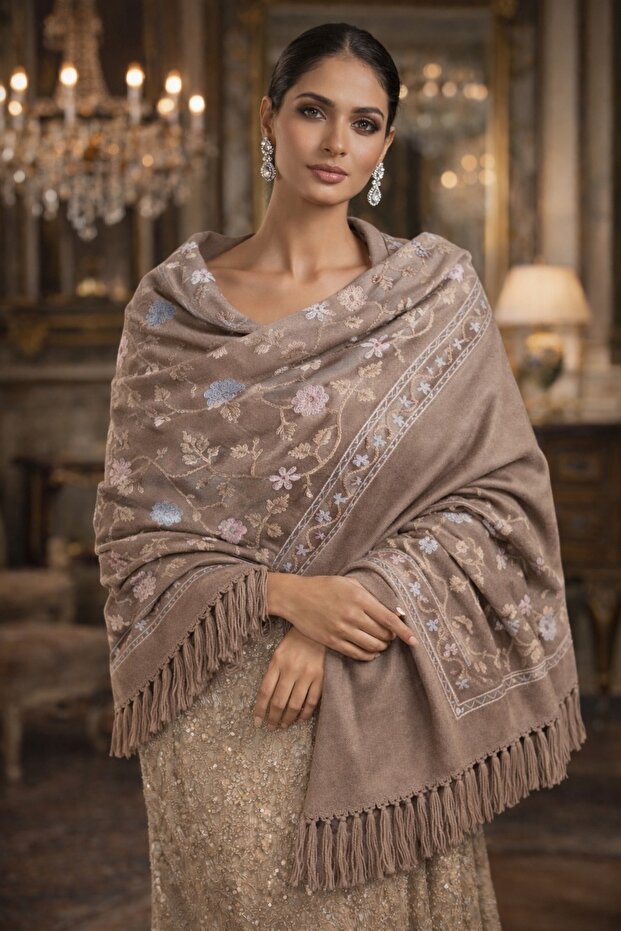 Luxurious Cashmere Embroidered Shawl Suitable for Winter Use, Elegant and Stylish Design
