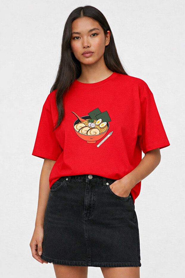 Women's Oversized T-Shirt 100% Cotton Comfortable Fit Food Plate Printed