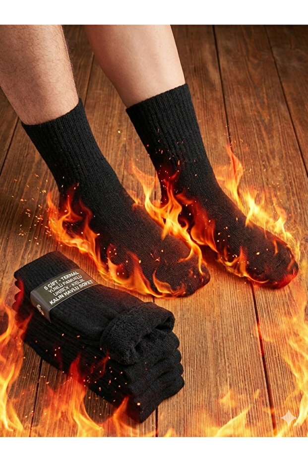 5 Pairs Winter Thermal Socks Long Thick Socket Woolen Terry Black Socks Men Women Clothing Unisex Cotton