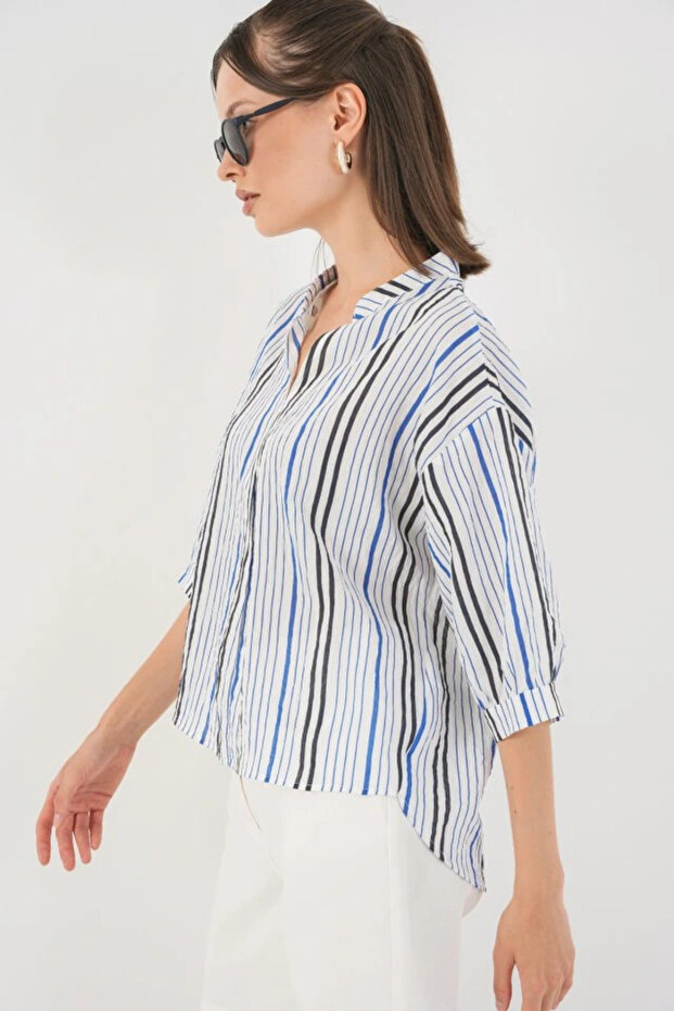 Striped Oversized blouse 967 - navy blue - 3