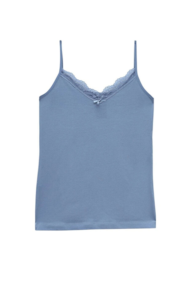 Lace Tank Top with String Straps - Indigo - 1