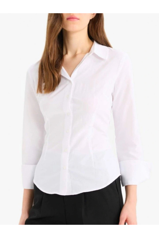 قميص بأزرار واسعة على الأكمام - أبيض - 1