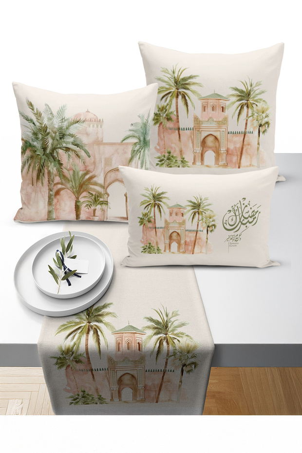 Ramadan Bohemian Series Set of 3 Cushions + 1 Table Runner Digital Print (Ramadan Set)