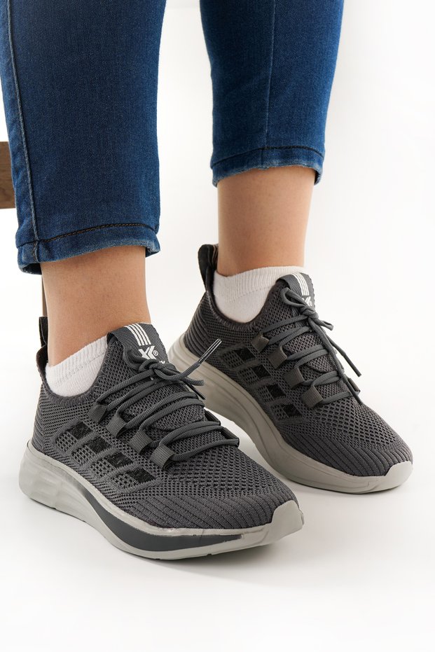Unisex Orthopedic Light Sole Striped Detail Lace-Up Knitwear Casual Sports Shoes Breathable
