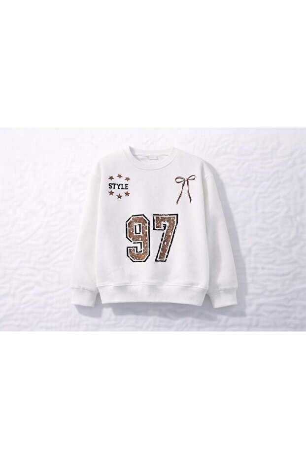 Girl's Cream Color 3-Strand Hooded Sweatshirt - Cream