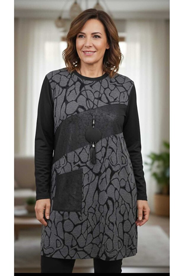 Length 90cm Long Sleeve with Bell Opening and Zero Collar Women's Tunic