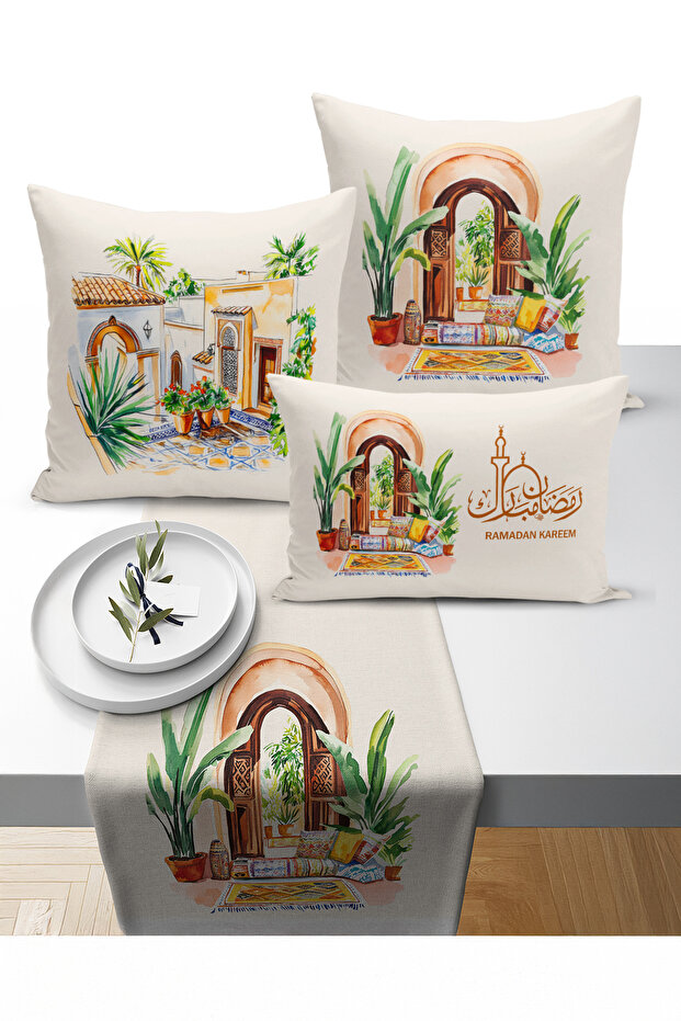 Ramadan Bohemian Series Set of 3 Cushions + 1 Table Runner Digital Print (Ramadan Set)