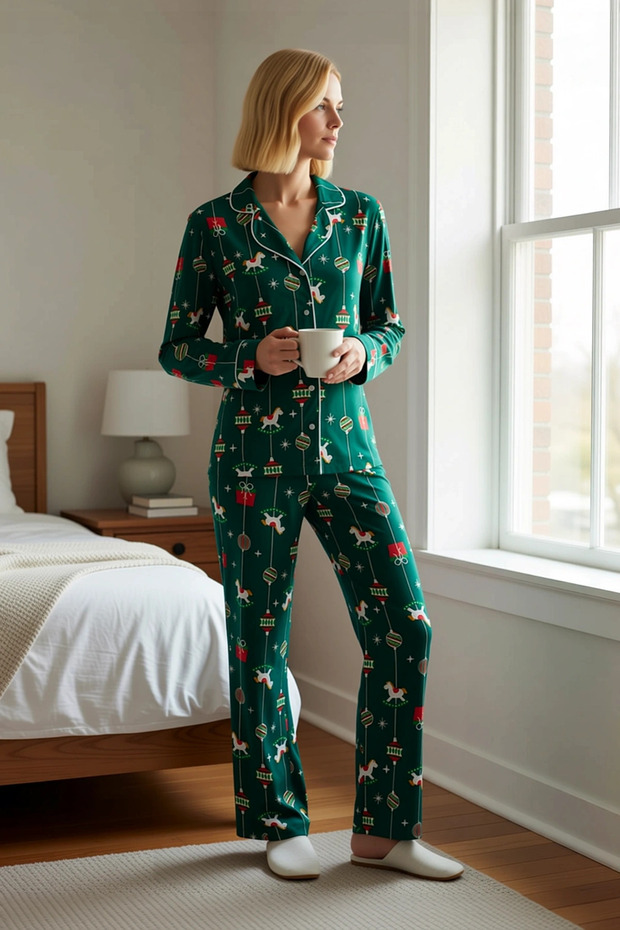 Women's Shirt Collar Standard Sleeve Regular Fit Pajama Set Functional Modern