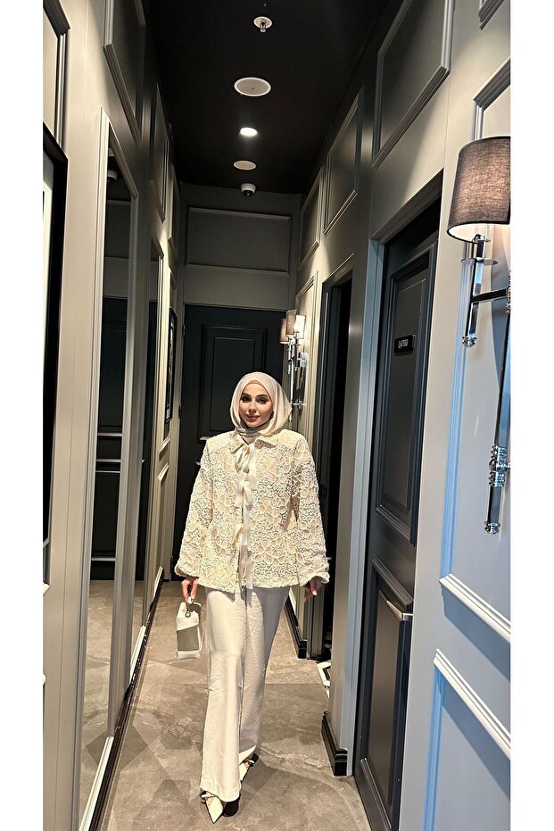 İthal Pullu Desenli Dantel Ceket - 1