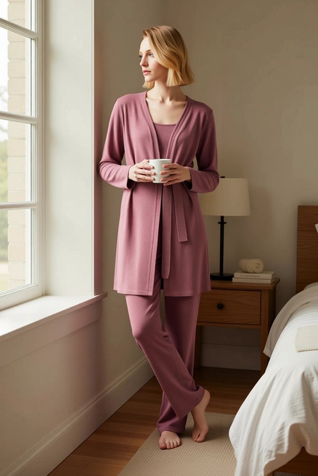Women's Pool Collar Standard Sleeve Regular Fit Knitted Pajama Set Functional Durable Comfortable