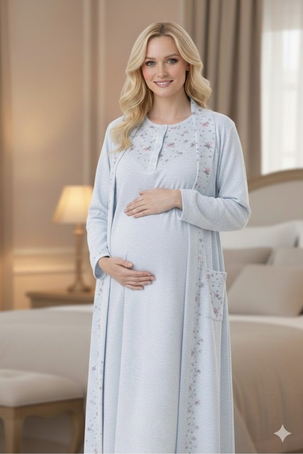 Women's Floral Plus Size Maternity Nightgown Dressing Gown Set