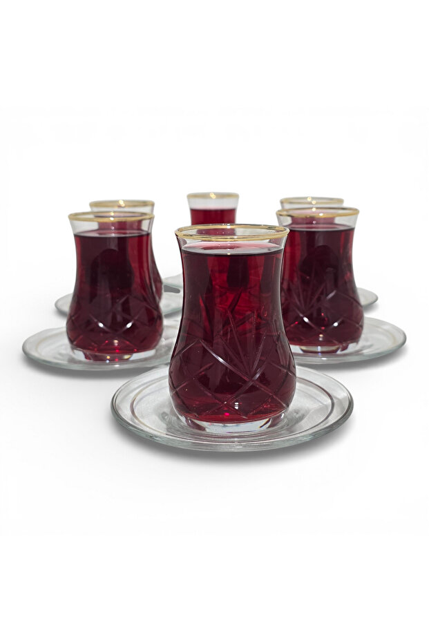 Hand-Cut Engraved Glass Tea Cup Set – Real Gold Gilded, 6-Piece Special Series