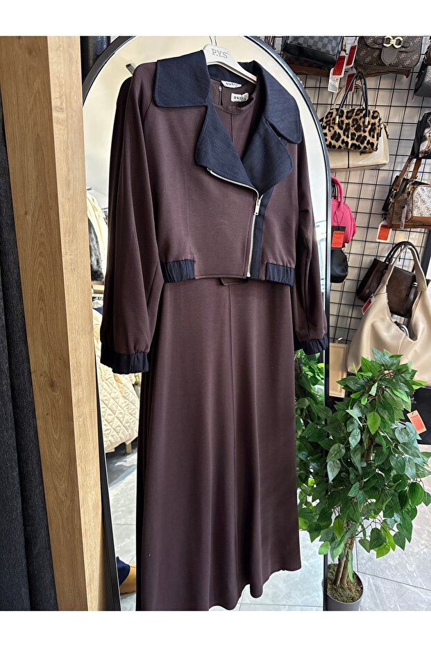 Kot Detaylı 2 Parça Elbise - 3