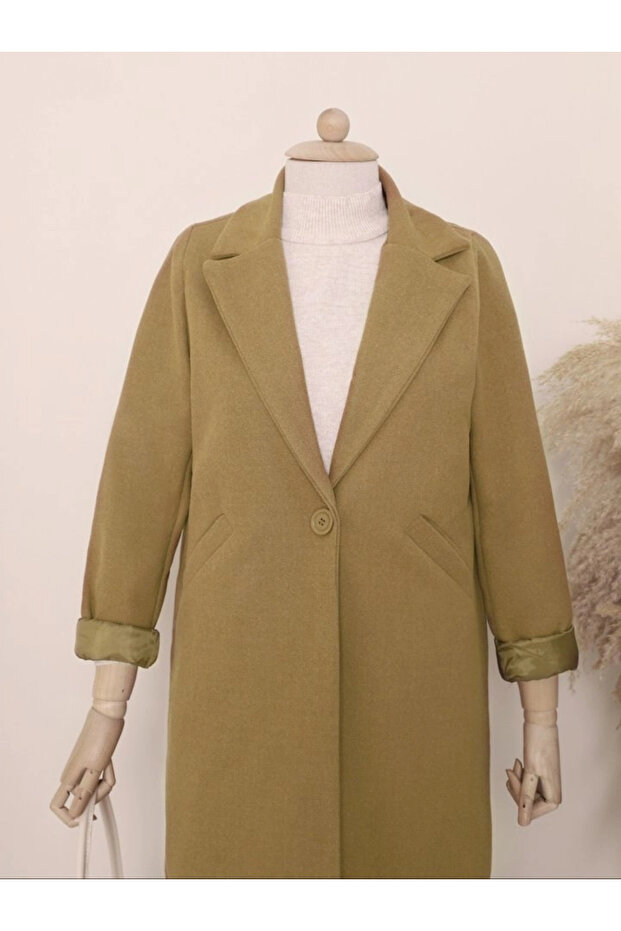 معطف شتوي مبطن بزر واحد - خردل - 2
