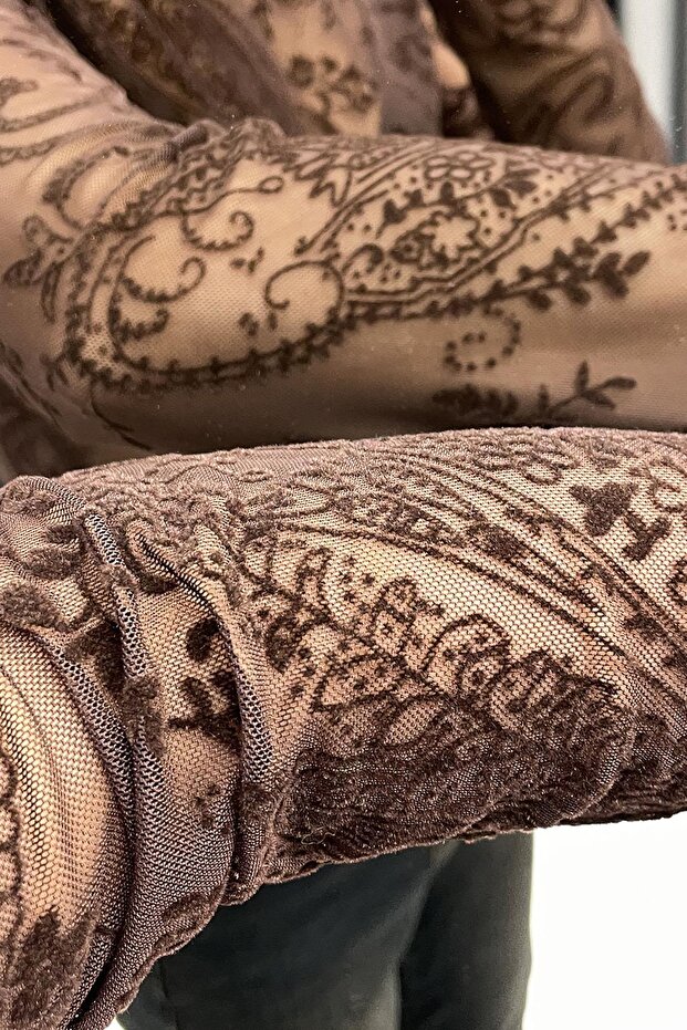 بلوزة شفافة بنمط مطبوع - بني بني - 5