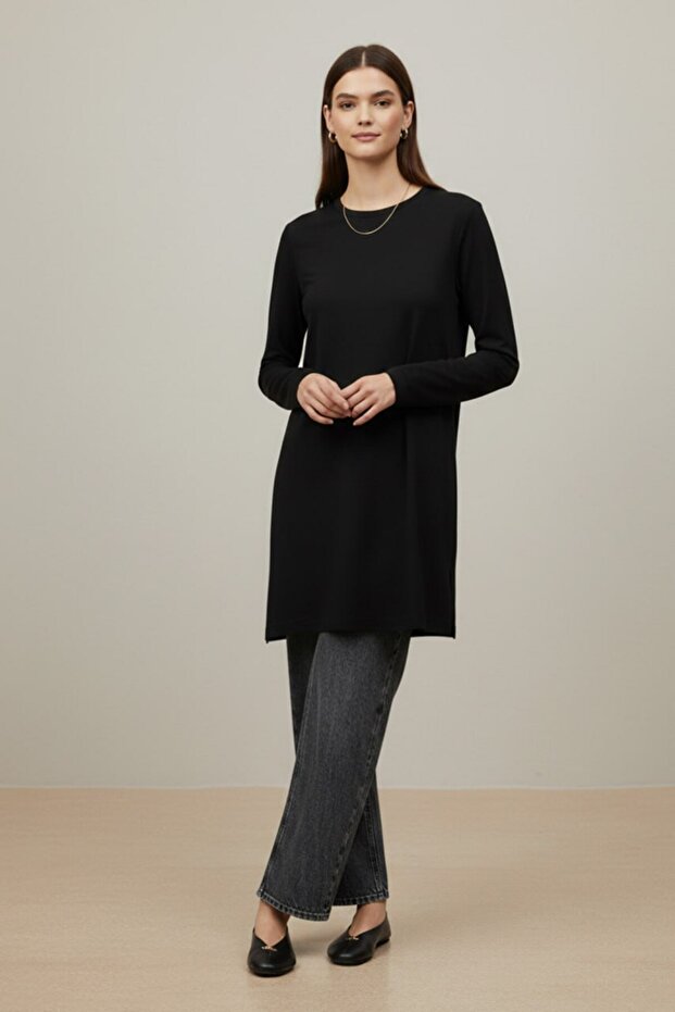 Women's Straight Cut Lycra Long Sleeve Tunic/Undergarment 40021 Black