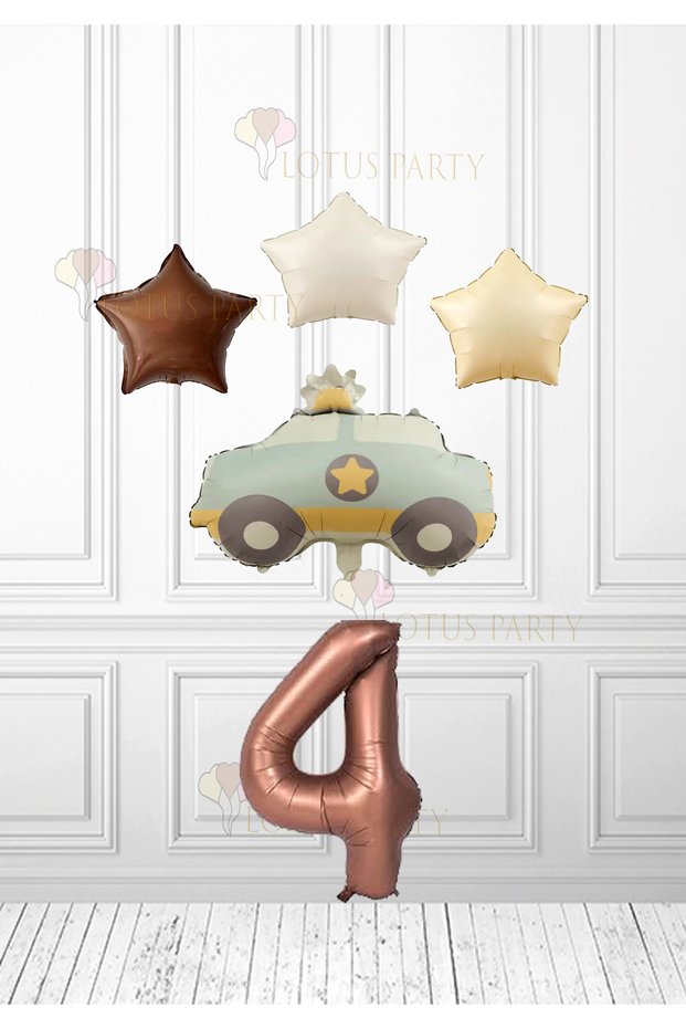 Brown Star Cream Star Balloon Cream Blue Color Police Car Balloon - Brown Number Balloon 1 Year Old