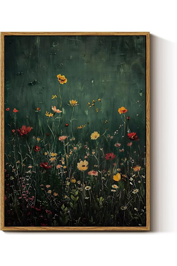 لوحة قماشية زهرية ريفية الطراز مع إطار خارجي للحمام مقاس 40×60 سم