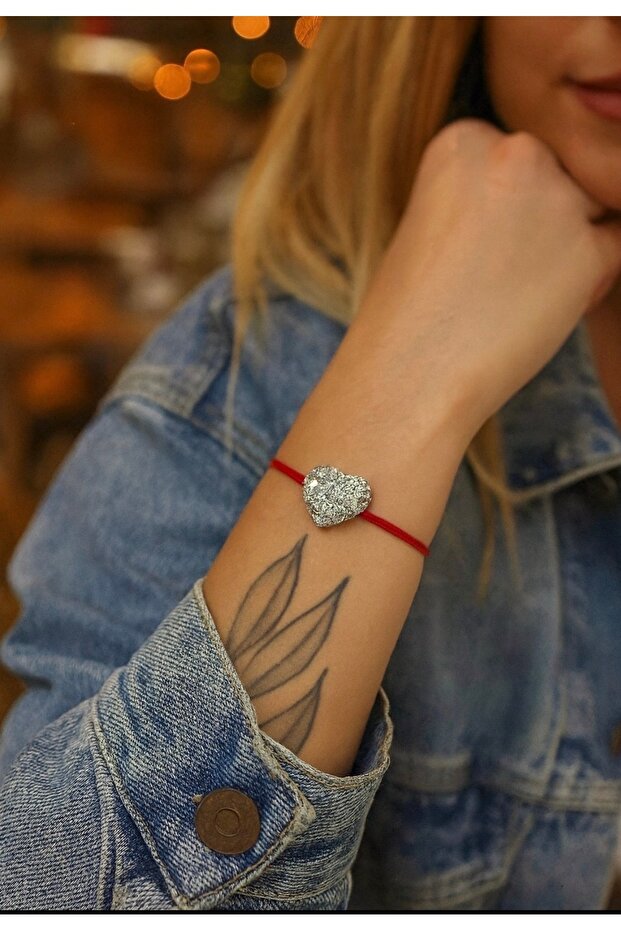 Red String Silver Color Zircon Stone Heart Red String Bracelet