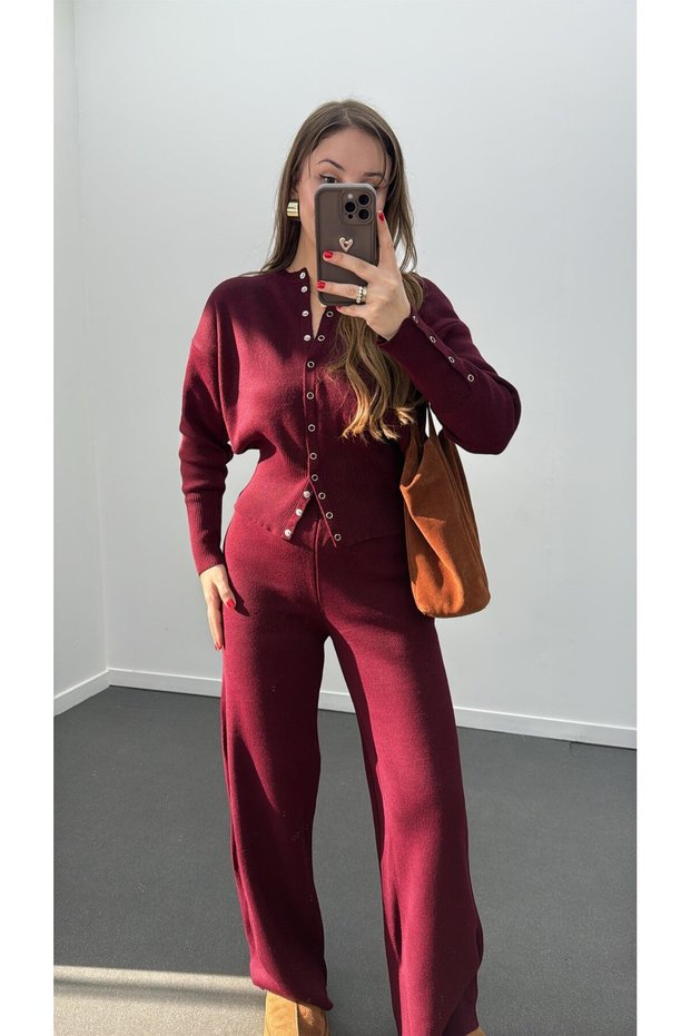 Women's Waist Detailed Snap Fastener Knitwear Set