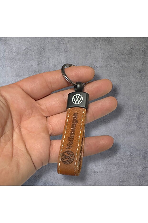 Volkswagen Keychain with Writing and Logo Brown Synthetic Leather 1 Piece