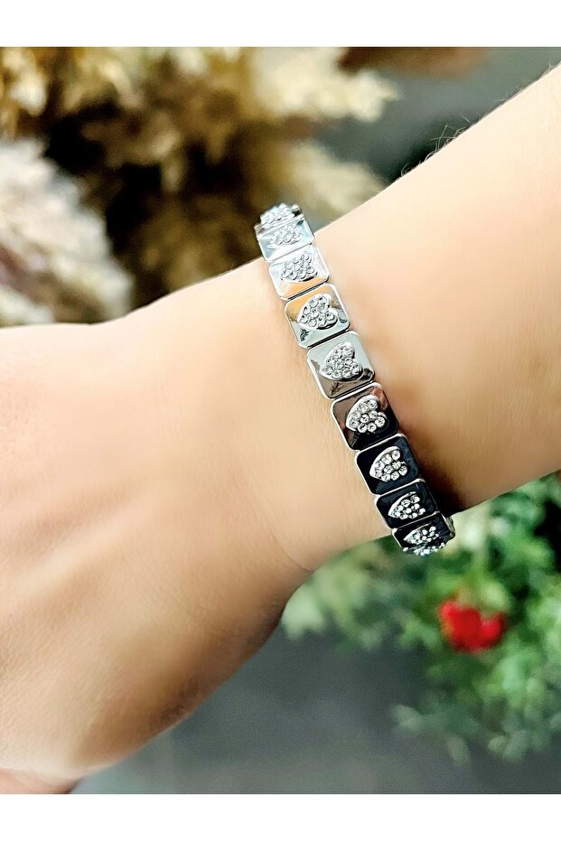 Silver Color Heart, Elastic Bracelet Acr8619