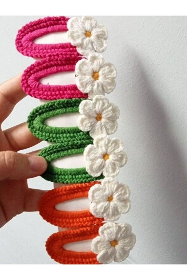 Amigurumi Knitting Thread Handmade Set of 6 Colorful Daisy Snap Clasps