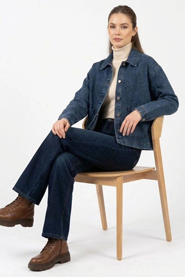 جاكيت دينم بجيبين 0731 - أزرق داكن - 4