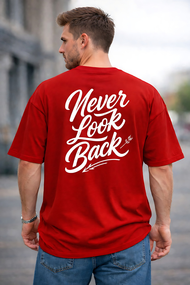 تي شيرت Never Look Back Back مطبوع مصنوع من القطن قصة مريحة برقبة دائرية للجنسين