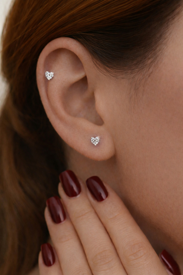 Heart Solitaire Minimal Earrings (Pair)