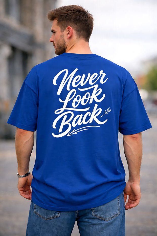 Never Look Back Back Printed Cotton Relaxed Fit Round Neck Unisex T-Shirt