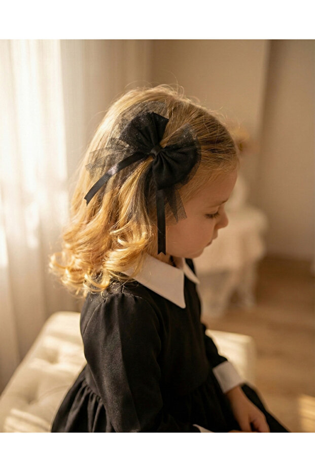 Handmade Black Tulle and Ribbon Bow Buckle