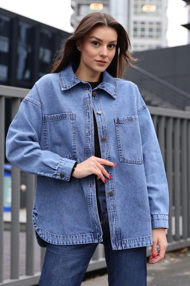 0613 Denim Jacket with Pockets - Dark Blue - 2