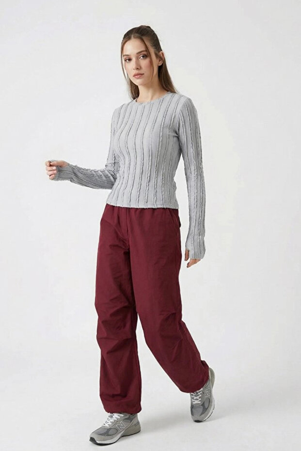 بلوزة محبوكة بملمس خاص 980 - رمادي - 3