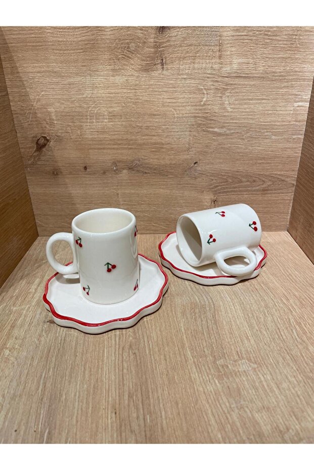 2-Person Cherry Pattern Coffee Cup Set - 2