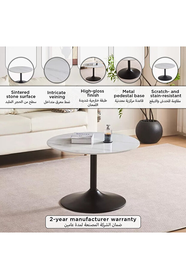 طاولة قهوة مستديرة من الحجر المتكلس من إلفيس إن إكس تي - 6