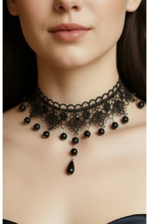 Zet Style Nocturne Collection “Nocturne Velaria – the Veil of Night” Lace Choker Gothic Necklace