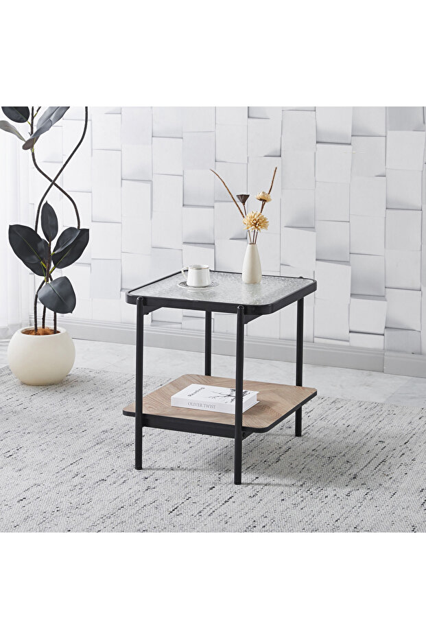 طاولة جانبية من زجاج بالدوين مع رف - 1