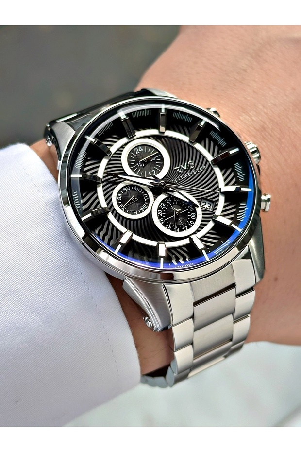 Functional Silver-Black Color Steel Band Steel Case Men's Wristwatch 1336.02Mr