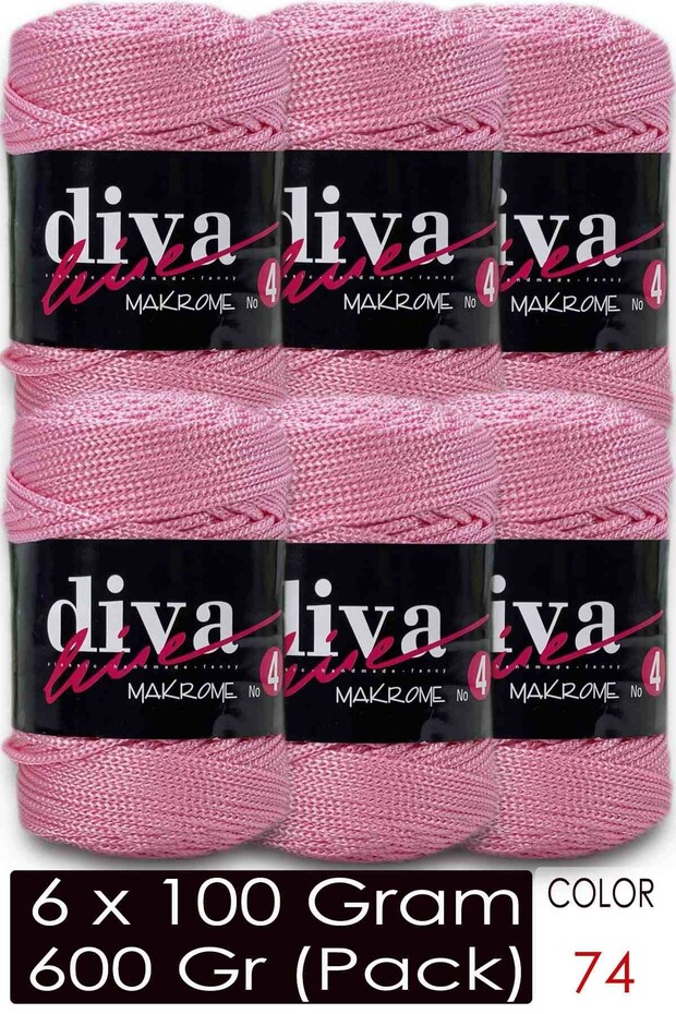 Diva Macrame Cord Thick (No:4) 074 Rose Pink (Pack of 6)