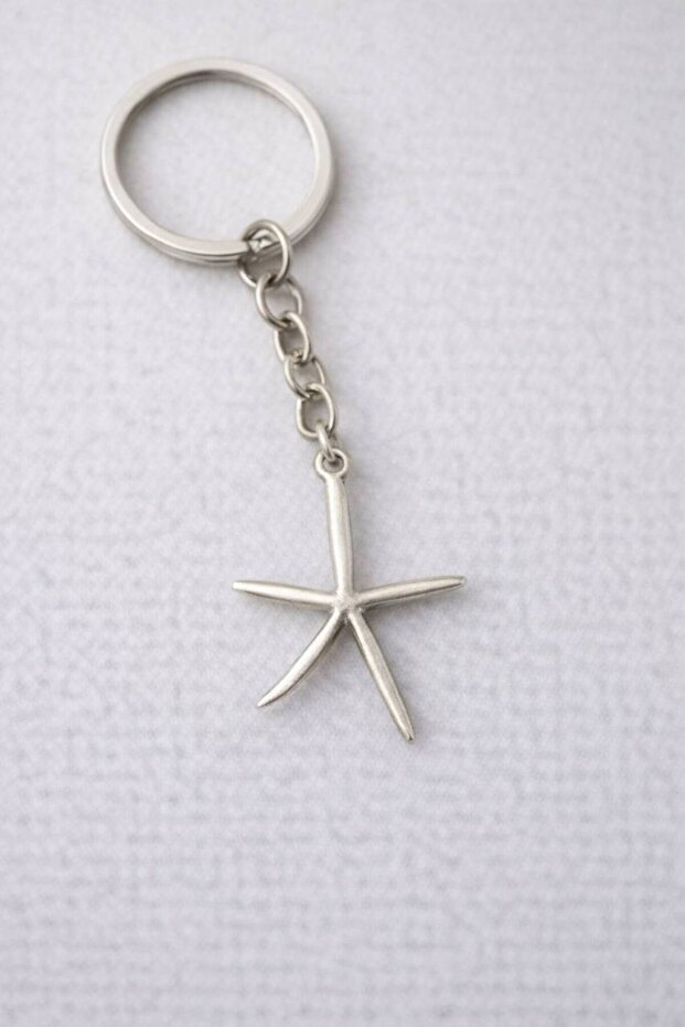 Silver Color Metal Design Unisex Keychain with Starfish Figure